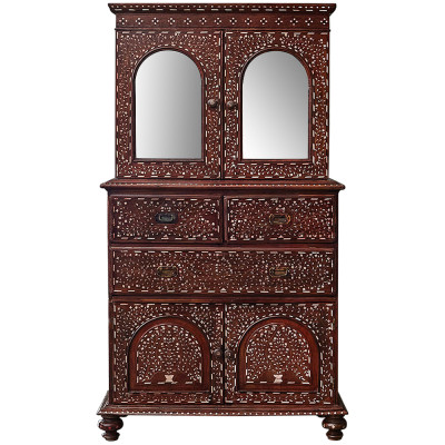 Буфет из массива тика инкрустированный костью Wooden Bone Inlay Mirror Cupboard