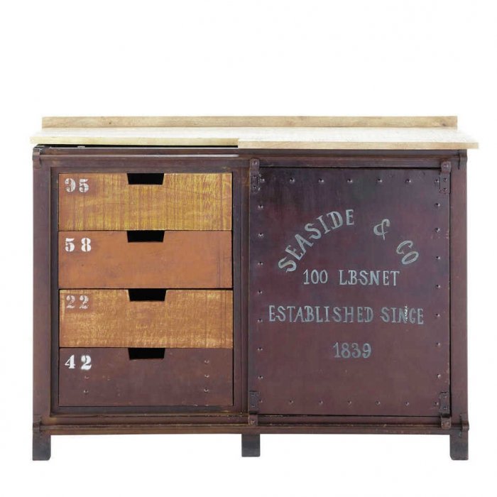 Буфет металлический с деревянными ящиками Industrial Rust Iron Buffet