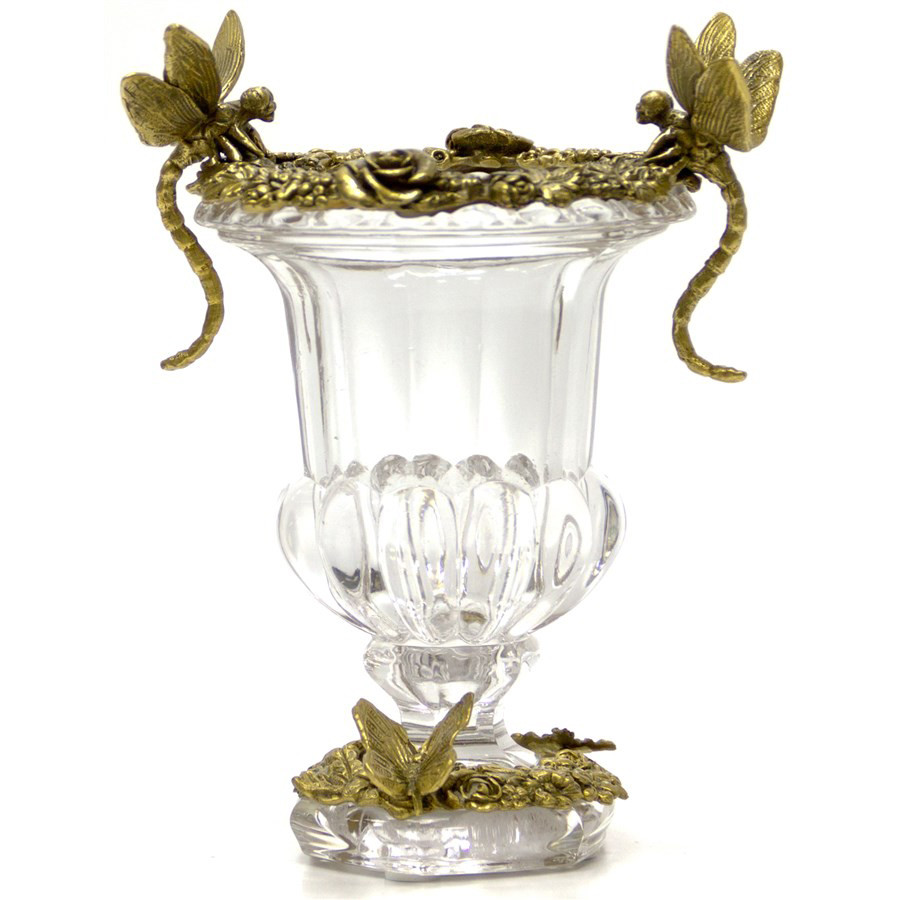 Ваза Transparent Vase with Bronze Dragonflies and Butterfly