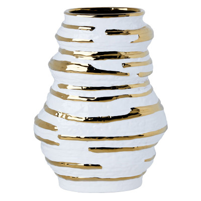 Ваза белая с рельефной поверхностью и золотыми полосами Vase Beehive