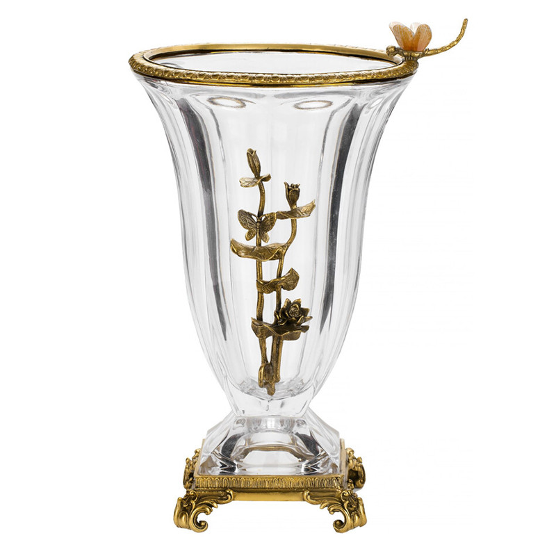 Ваза из прозрачного стекла с бронзовой вставкой в виде цветущей ветви Eden Garden porcelain and bronze