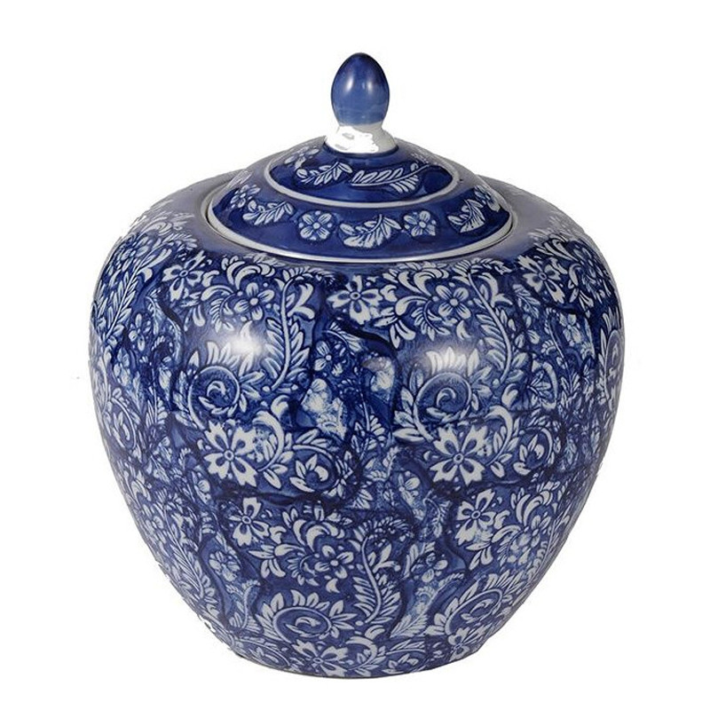 Ваза округлой формы с синей росписью и цветочным узором Blue & White Ornament