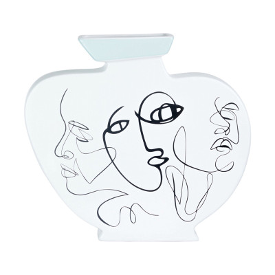 Ваза плоская белая с абстрактными черными линиями в форме лиц Faces of Imagination