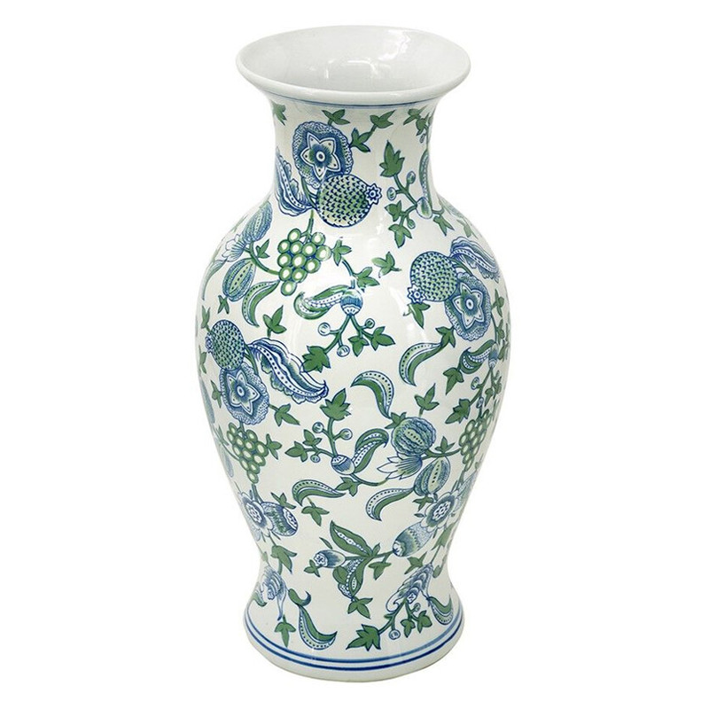 Ваза с зелено-голубым цветочным узором на белом фоне 47 см Blue & White Ornament