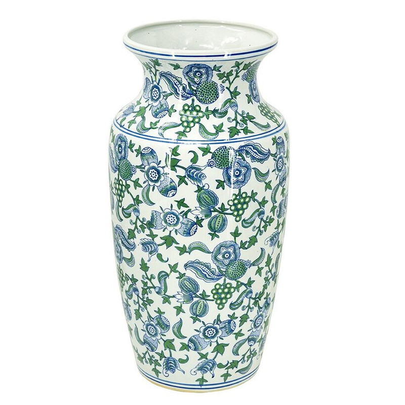 Ваза с зелено-голубым цветочным узором на белом фоне 61 см Blue & White Ornament