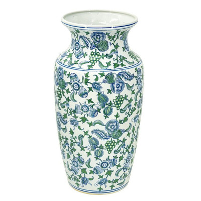 Ваза с зелено-голубым цветочным узором на белом фоне 61 см Blue & White Ornament