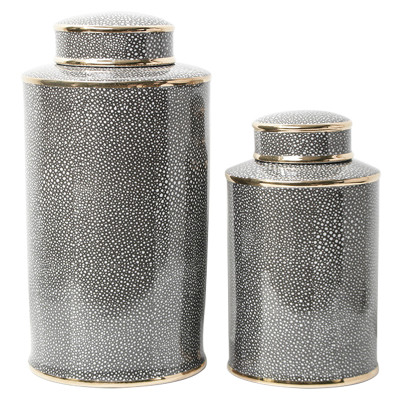 Ваза с крышкой Ceramic Grey Ornament Gold Vase