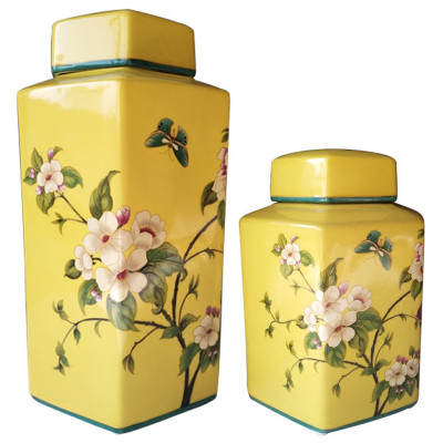 Ваза с крышкой Ceramic Yellow Garden Vase