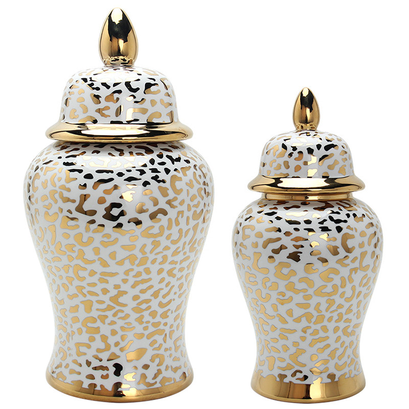 Ваза с крышкой Leopard Print Gold Vase
