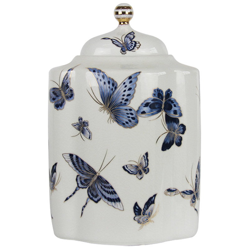 Ваза с крышкой Porcelain Butterfly Blue and Gold Vase