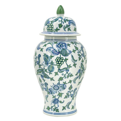 Ваза с крышкой и зелено-голубым рисунком на белом фоне 51 см Blue & White Ornament