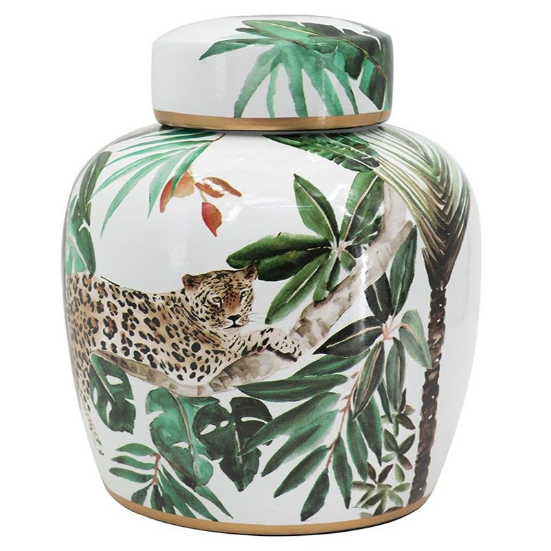 Ваза с крышкой фарфоровая с ручной росписью Leopard Collection