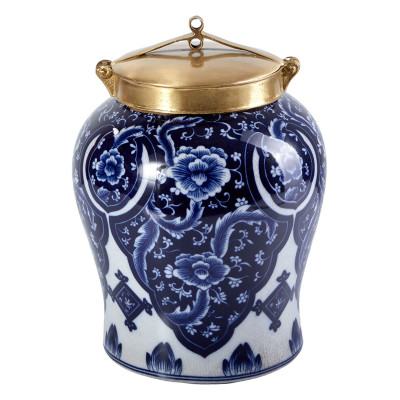 Ваза с насыщенным синим орнаментом и золотой крышкой Blue & White Ornament