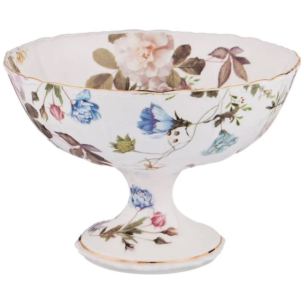 Ваза фарфоровая белая на ножке с цветочным принтом Garden Whisper Porcelain Set