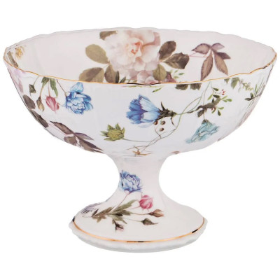 Ваза фарфоровая белая на ножке с цветочным принтом Garden Whisper Porcelain Set