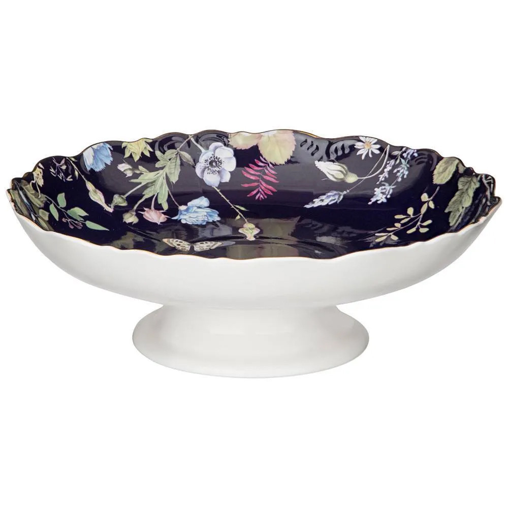 Ваза фарфоровая круглая на ножке с рисунком цветов Garden Whisper Porcelain Set