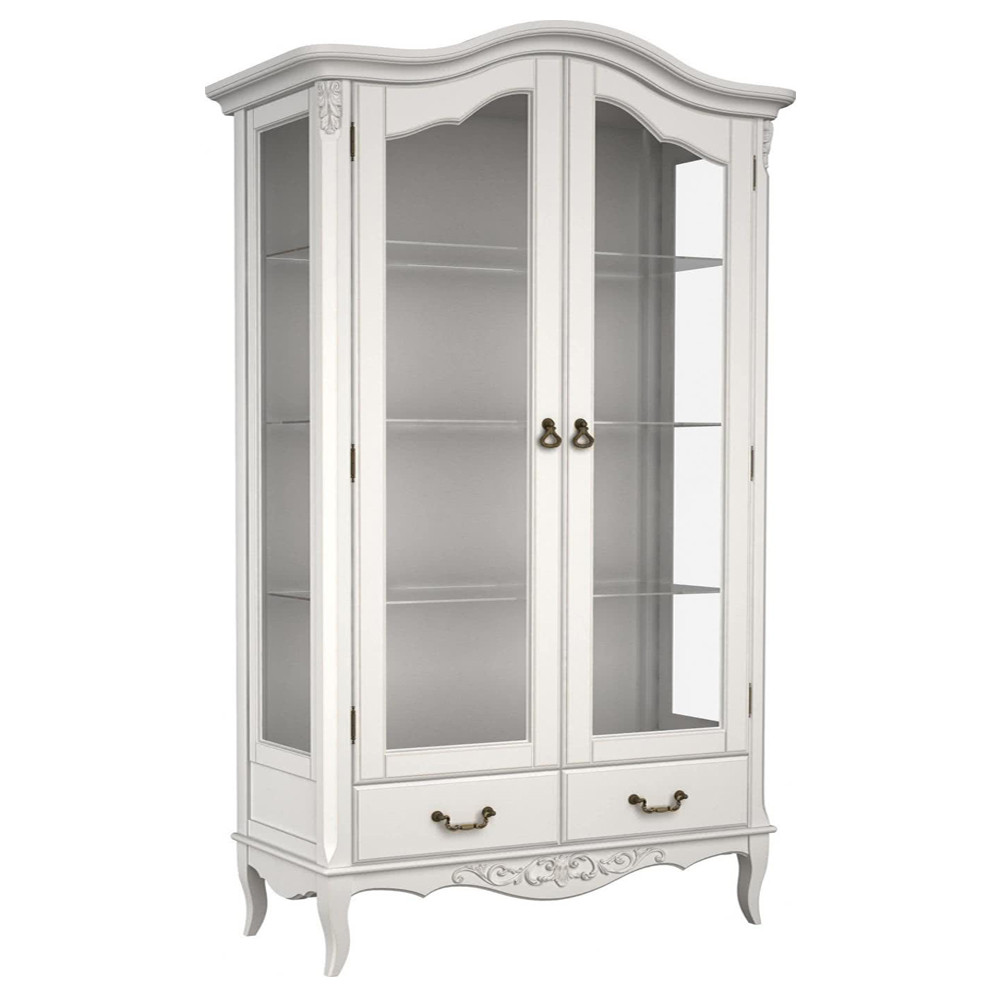 Витрина белая двухдверная с 4-мя полками и 2-мя ящиками в стиле прованс White Provence