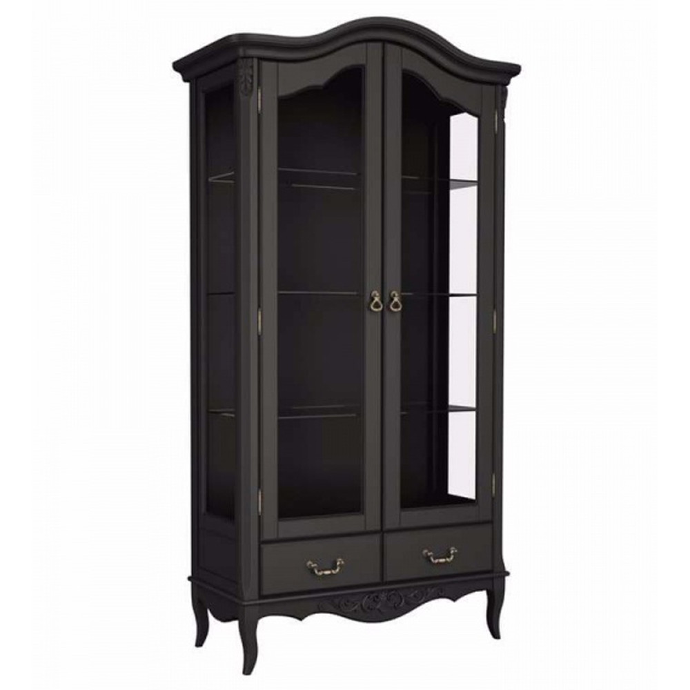 Витрина черная двухдверная из массива бука в стиле прованс Black Provence