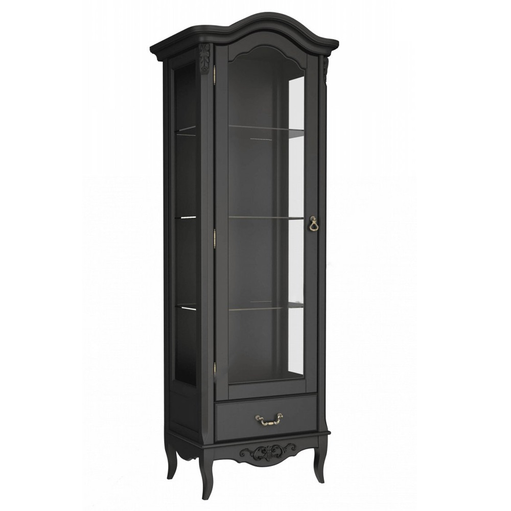 Витрина черная однодверная из массива бука с 4-мя полками и ящиком Black Provence