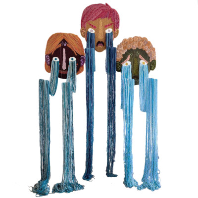 Вязаный Арт-Объект на стену из трех элементов Triptych