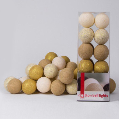 Гирлянда хлопковые фонарики Сotton Ball Gold Mix