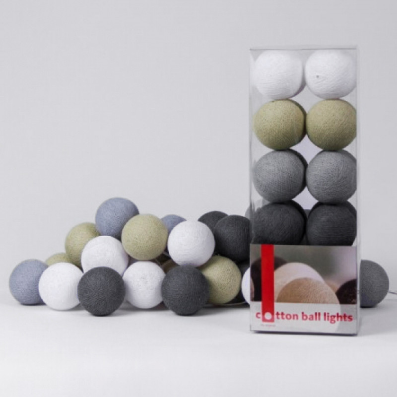 Гирлянда хлопковые фонарики Сotton Ball Sand-Grey
