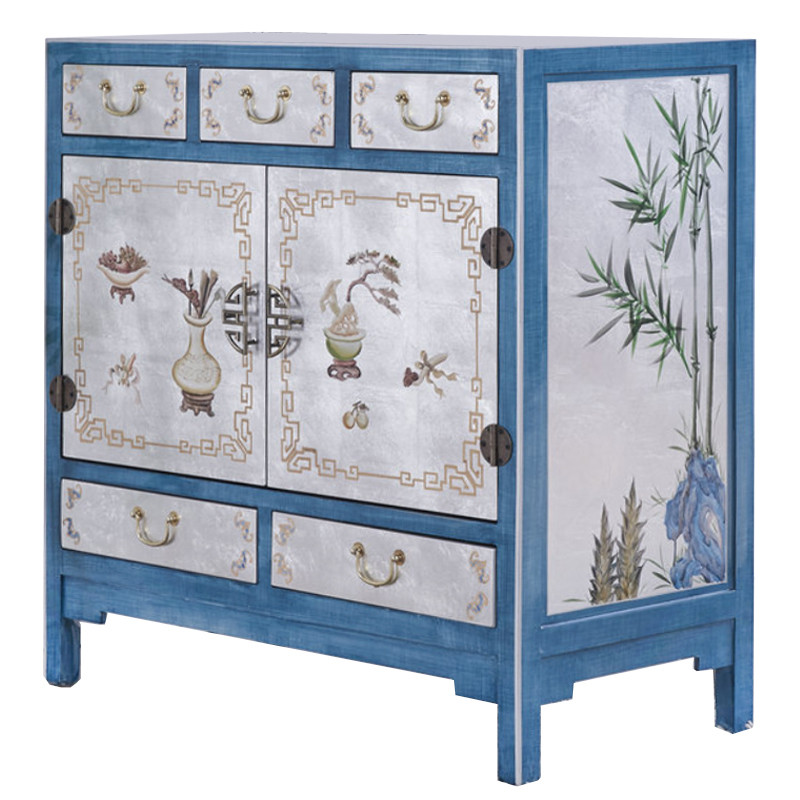 Голубой комод в Китайском стиле Blue Pearl Chinese Chest of Drawers