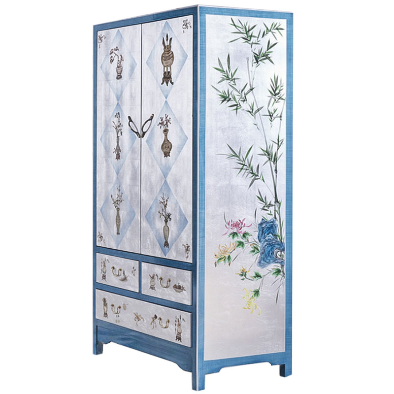 Голубой шкаф в Китайском стиле ручная роспись Blue Pearl Chinese Cabinet