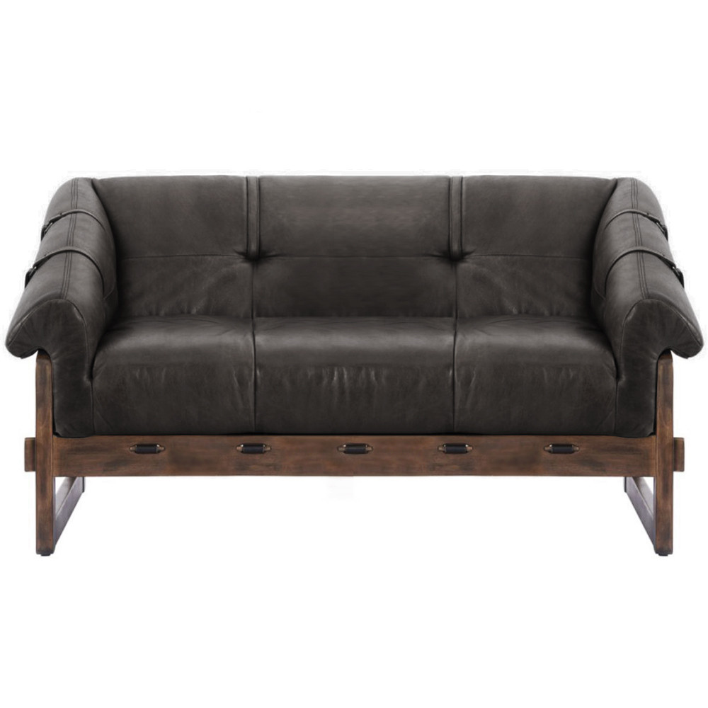 Двухместный диван Duncan винтажная черная кожа