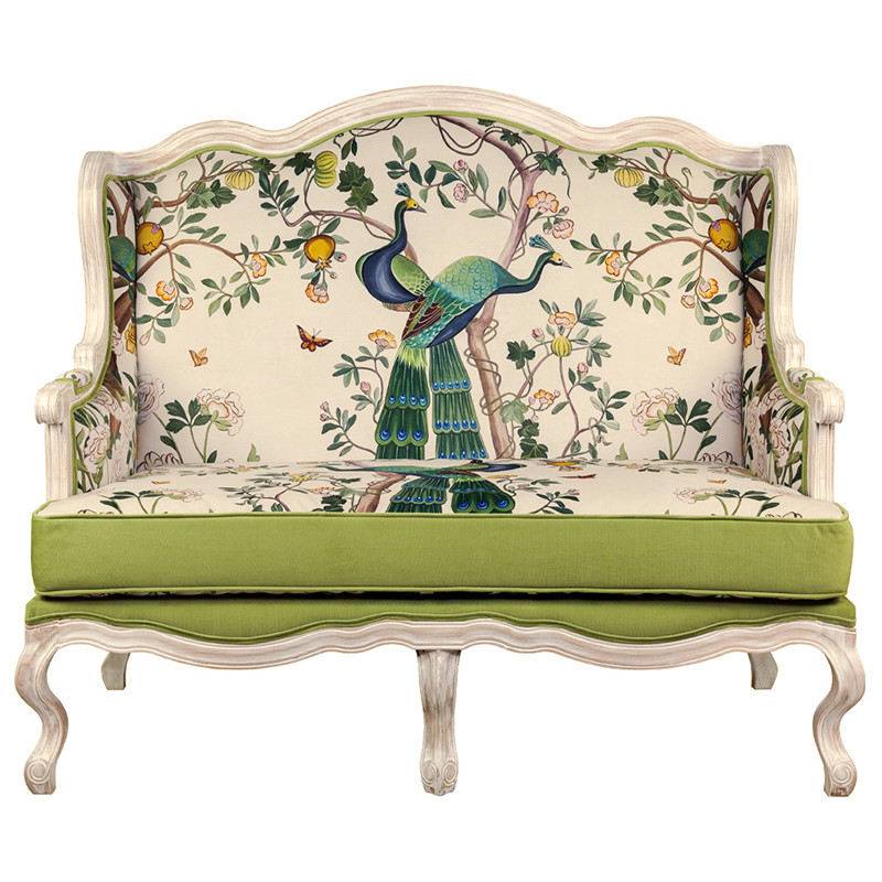 Двухместный диван с зелеными павлинами Emperor's Bird