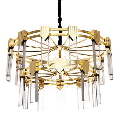 Двухъярусная люстра с прямоугольными хрустальными плафонами Glass Rectangles Gold Chandelier 76