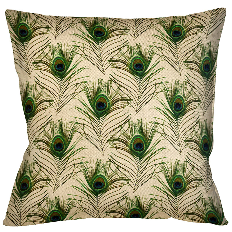 Декоративная подушка c принтом перо павлина Magic Feathers Бежевая