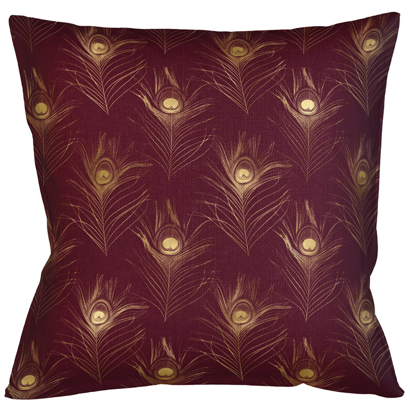 Декоративная подушка c принтом перо павлина Magic Feathers Бордовая