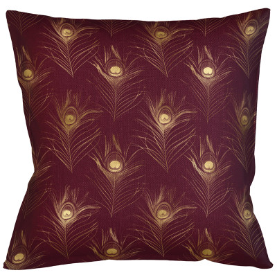 Декоративная подушка c принтом перо павлина Magic Feathers Бордовая