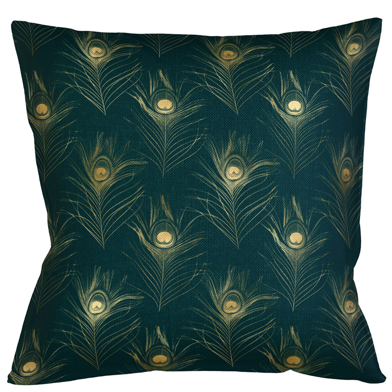 Декоративная подушка c принтом перо павлина Magic Feathers Изумрудная