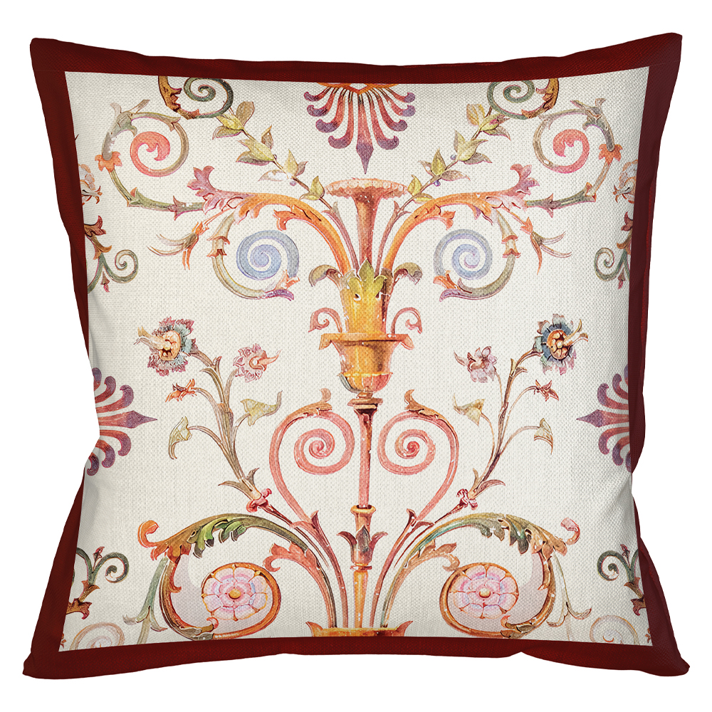 Декоративная подушка бежевая с растительным орнаментом Raffael Floral Beige Red Cushion