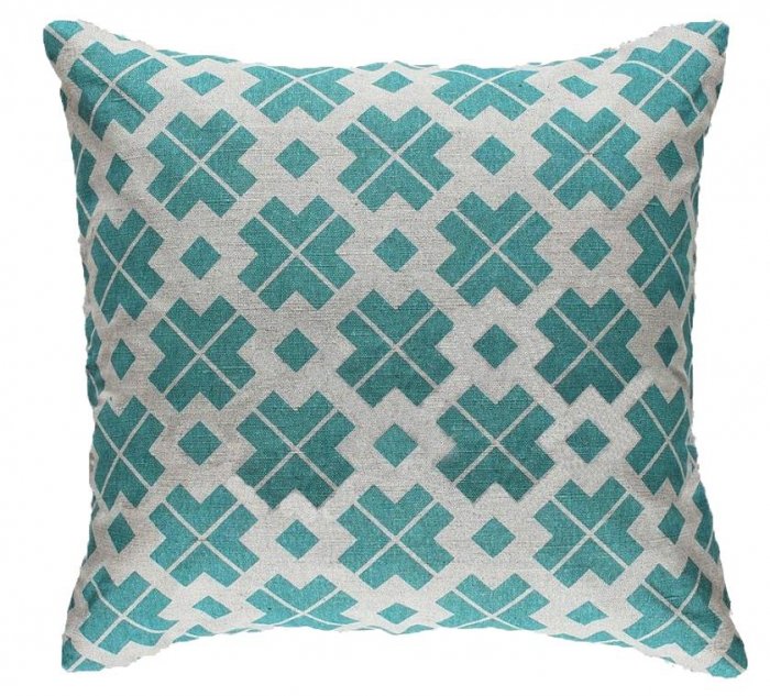 Декоративная Подушка бирюзовая геометрический орнамент