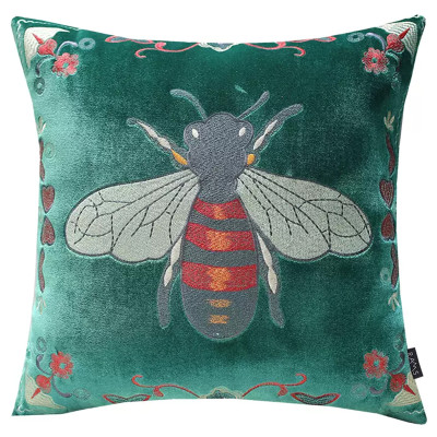 Декоративная подушка с вышивкой Пчела Стиль Gucci Bee Pillow Зеленая