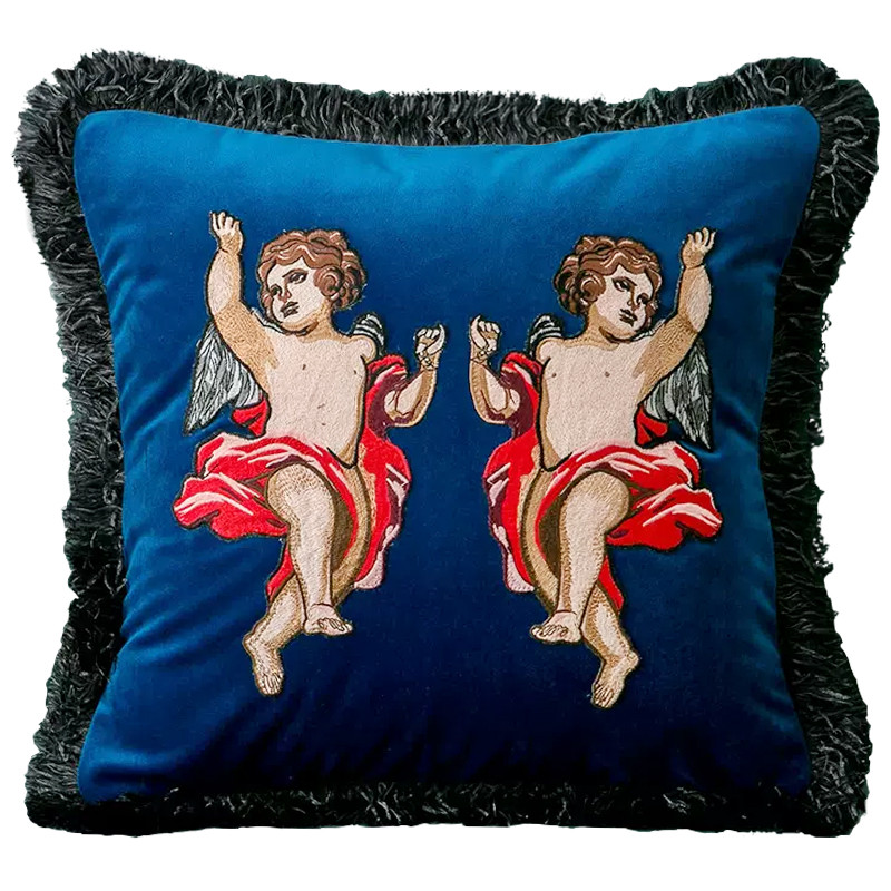 Декоративная подушка с вышивкой Стиль Gucci Angels Cushion Blue