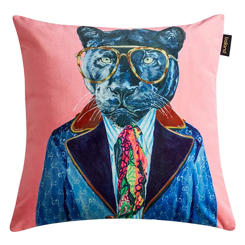 Декоративная подушка Стиль Gucci Panther Fashion Animals Cushion Pink