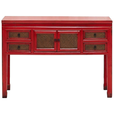 Деревянная консоль в китайском стиле с ящиками и дверцами красная Chinese Console Table