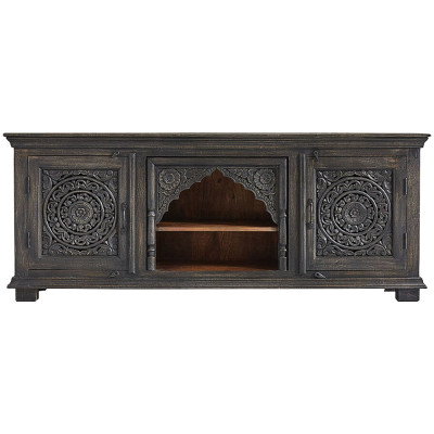Деревянная ТВ-тумба из массива манго с резьбой Essua Grey Mango TV stand