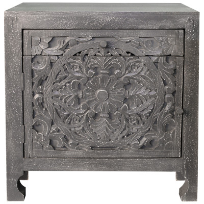 Деревянная тумба с резными ящиком и дверцей Azure Grey Wooden Nightstand