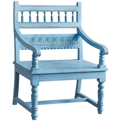 Деревянное кресло из массива манго с резным декором Eutropio Grey Mango Chair Blue