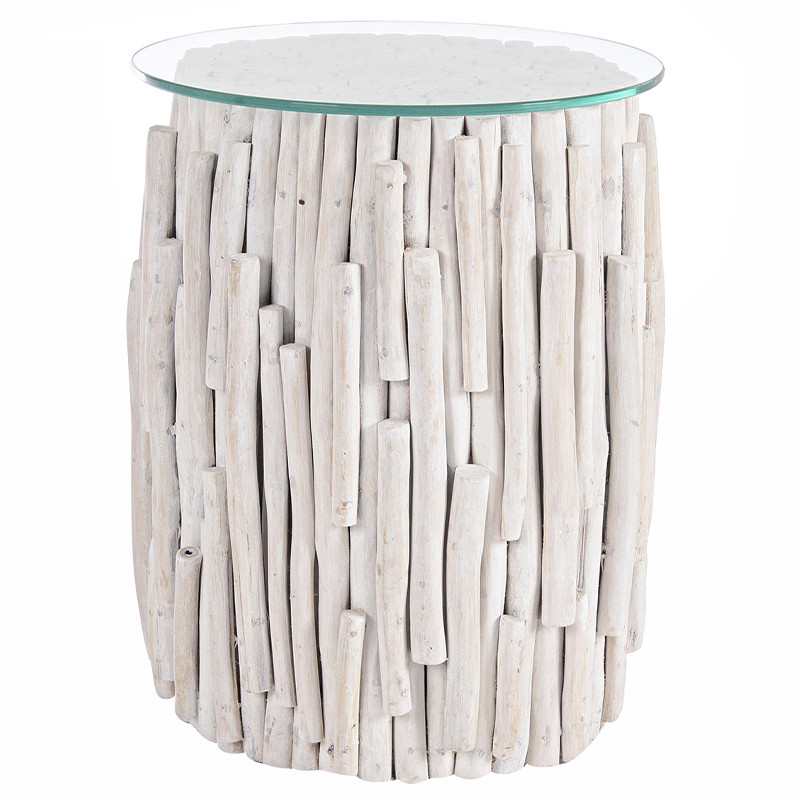 Деревянный круглый приставной столик со стеклянной столешницей Sienna Round Side Table