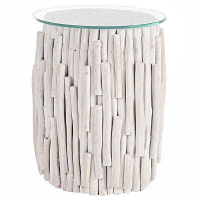 Деревянный круглый приставной столик со стеклянной столешницей Sienna Round Side Table