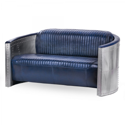 Диван Авиатор Sofa 2 seat синяя кожа