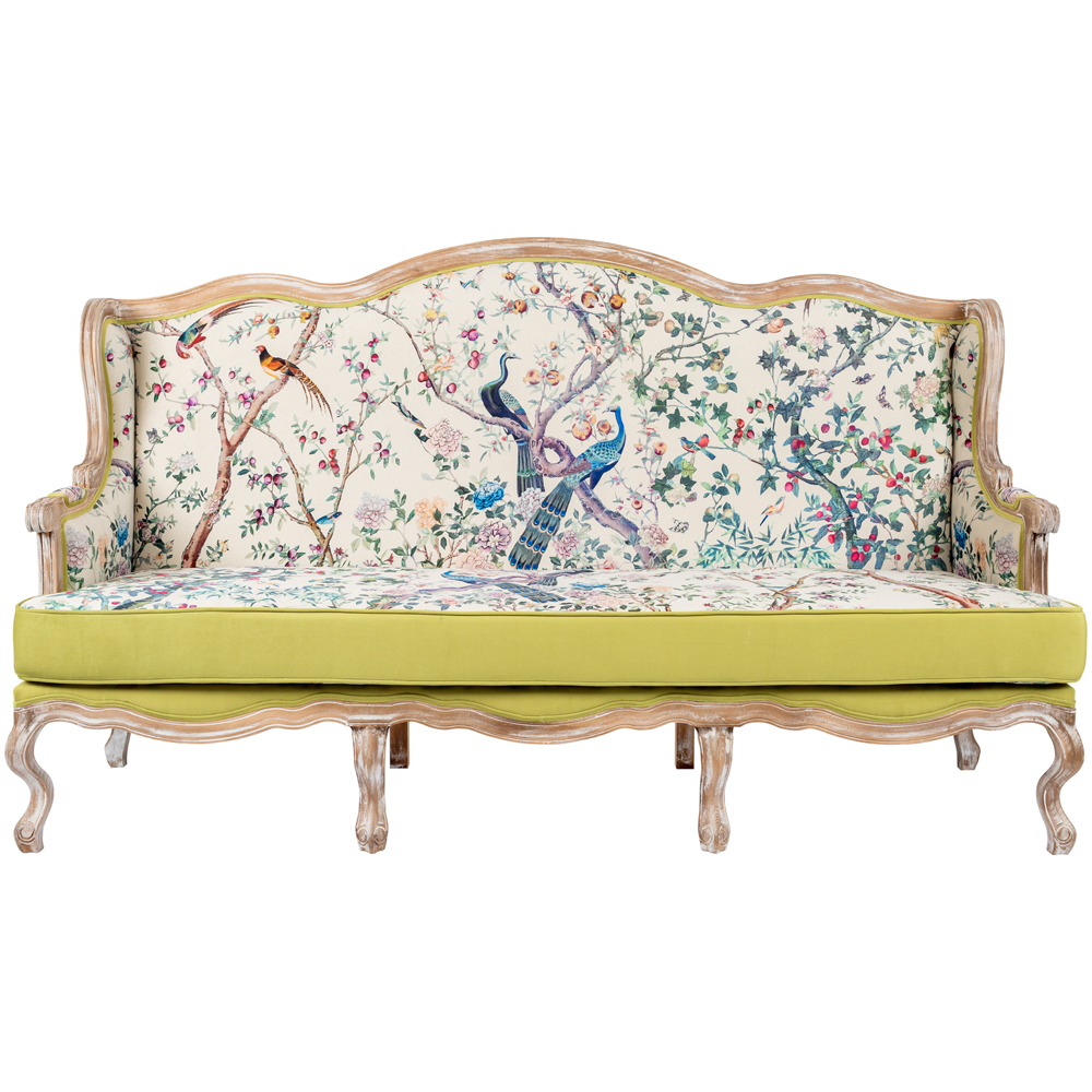 Диван из натурального бука бежевый с изображением птиц и цветов Beige Green Chinoiserie Garden Sofa