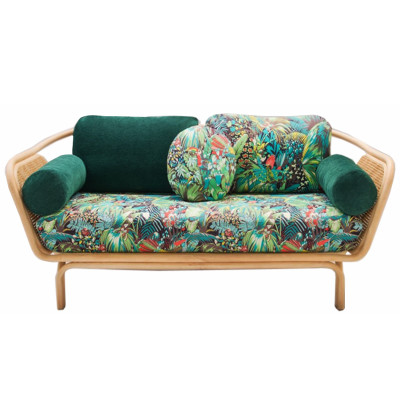 Диван из ротанга Wicker Sofa с Зеленой обивкой