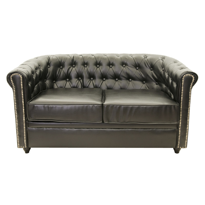 Диван кожаный на деревянных ножках из массива березы Caleb Leather Seating black